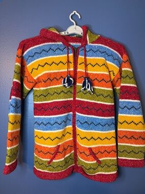 Alpaca Hair Handmade Jacket Knit Size XL Drawstrings Boho Maximalist Western